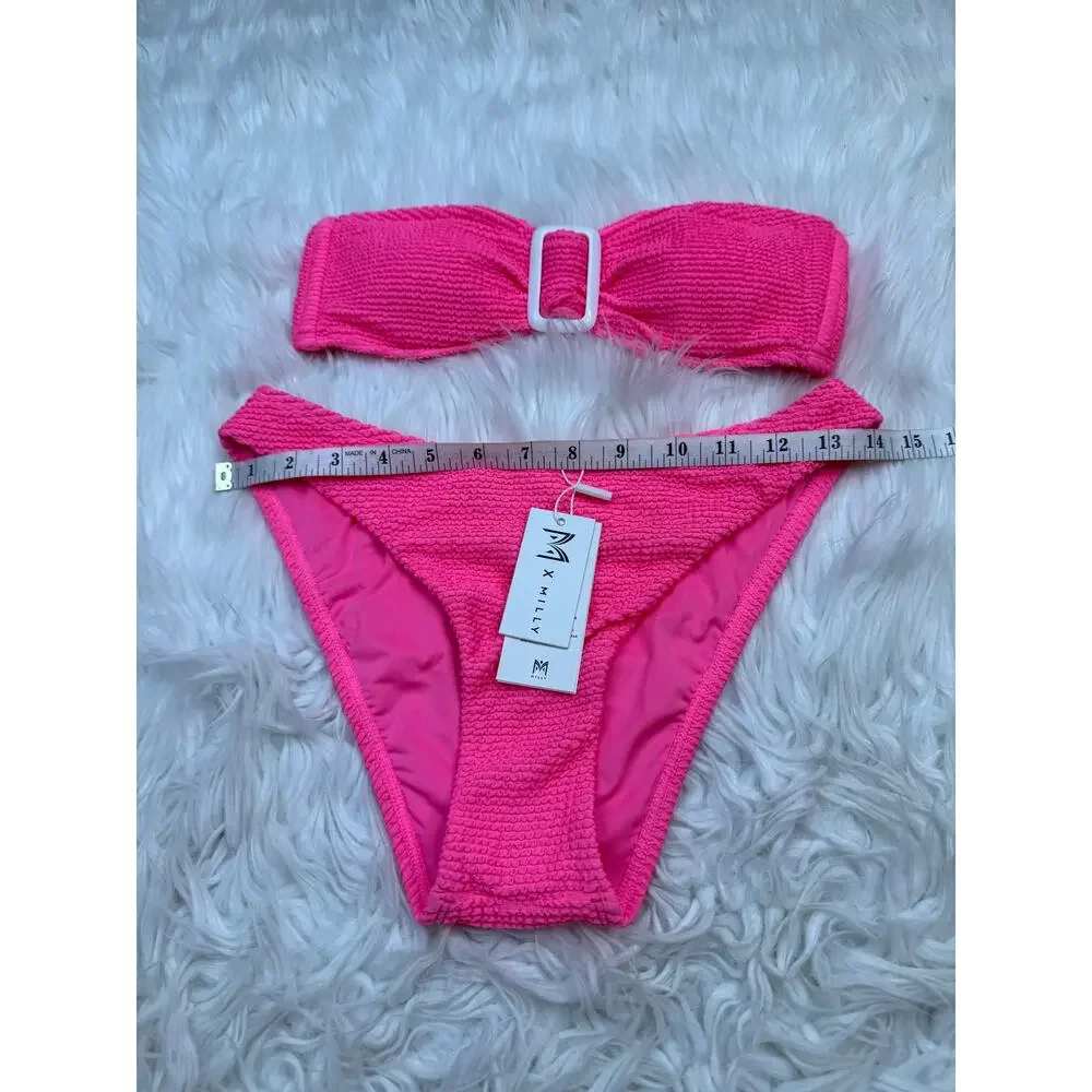 Milly Margot Solid Bandeau Bikini Set Size S Pink NWT REVOLVE Resortwear
